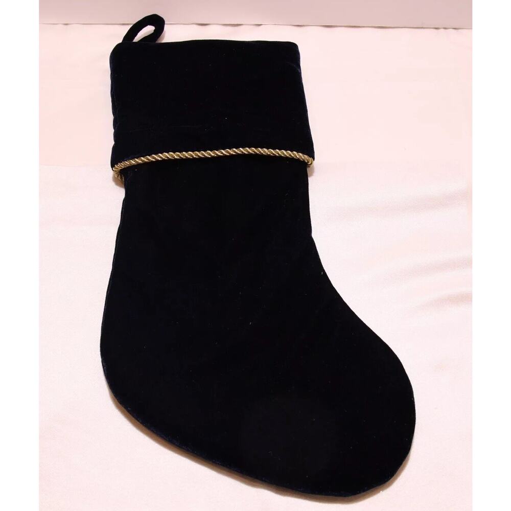 Christmas Stocking Velvet Royal Blue Elegant Gold Trim Luxurious L'art De Chine